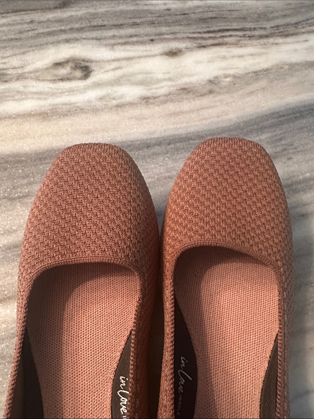 Rothy's Brown Knit Ballet Flats with Blue Heel Tab - Picture 4 of 5